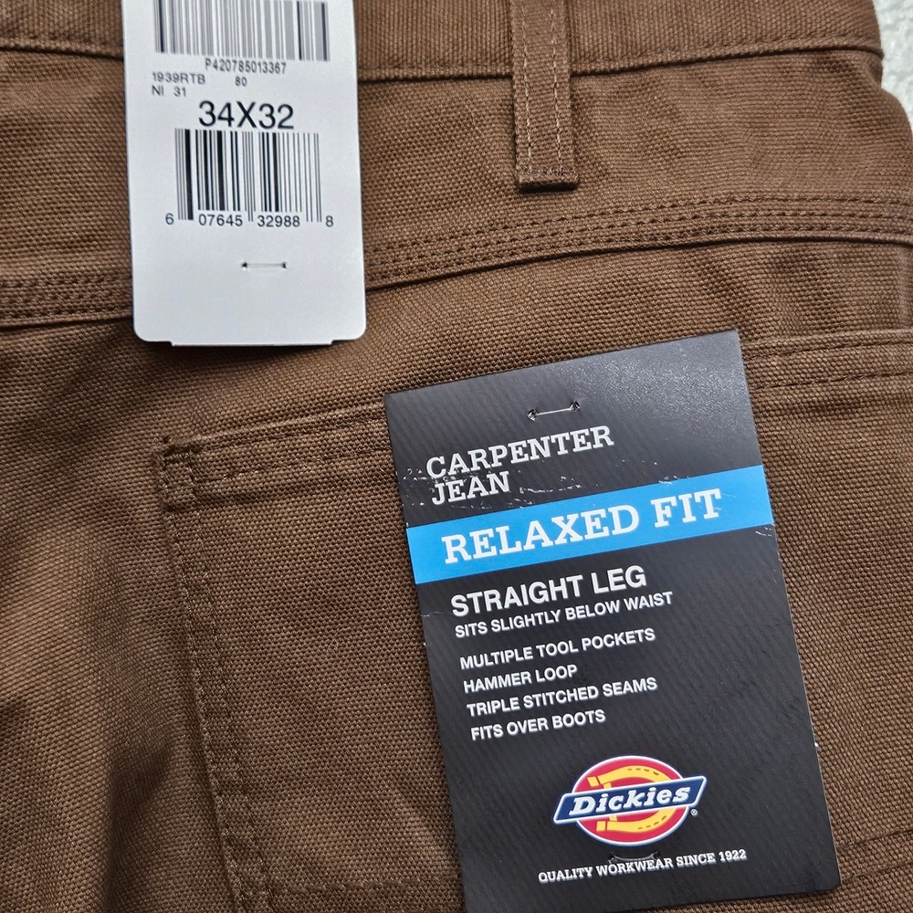 Dickies Carpenter Jeans 34x32 Brown Relaxed Fit Duck Canvas Utility Workwear - Picture 4 of 11